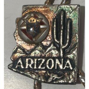 Vintage Metal Bolo Tie, Arizona, Cactus, 1 3/4" x 1 1/2", Quality, Heavy Duty,